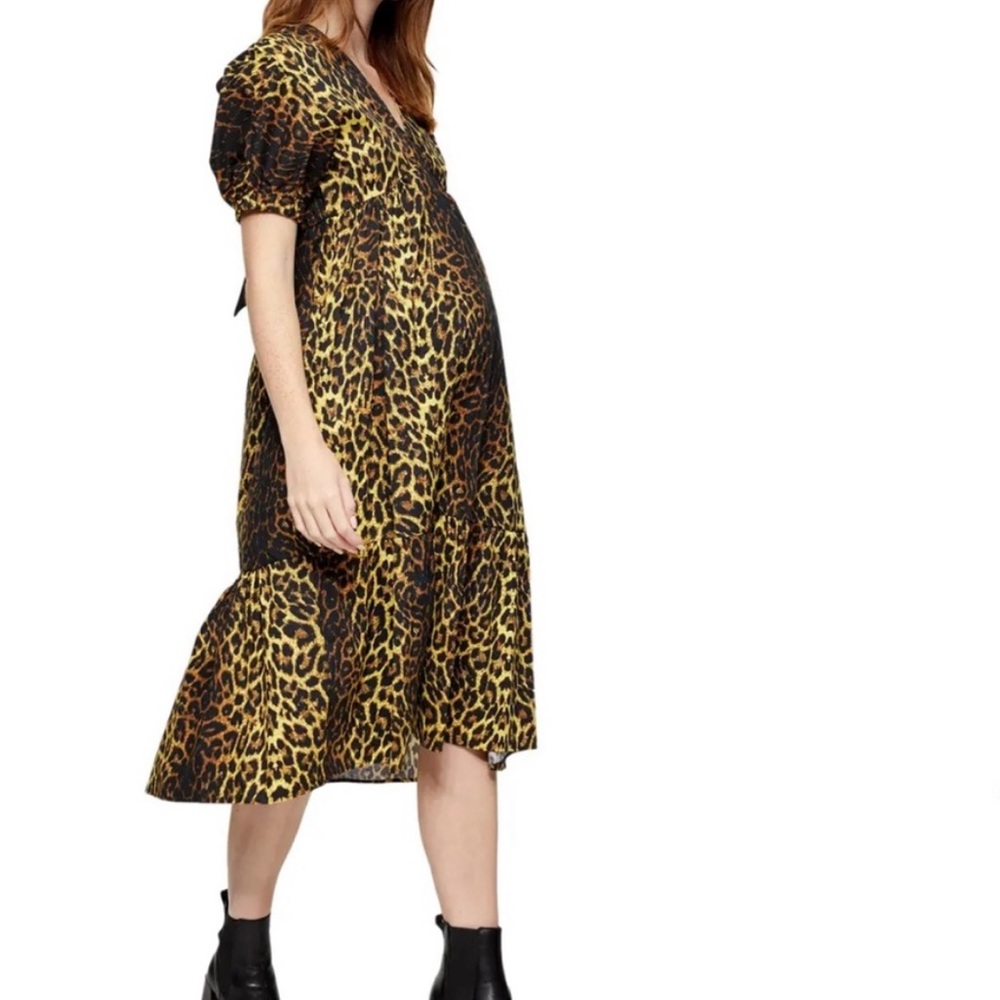Topshop Yellow and Black Leopard Print Midi Dress